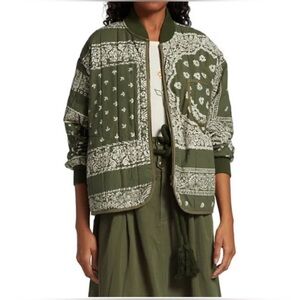 The Great. Quilted Bomber Green Bandana Print Size 1=Small